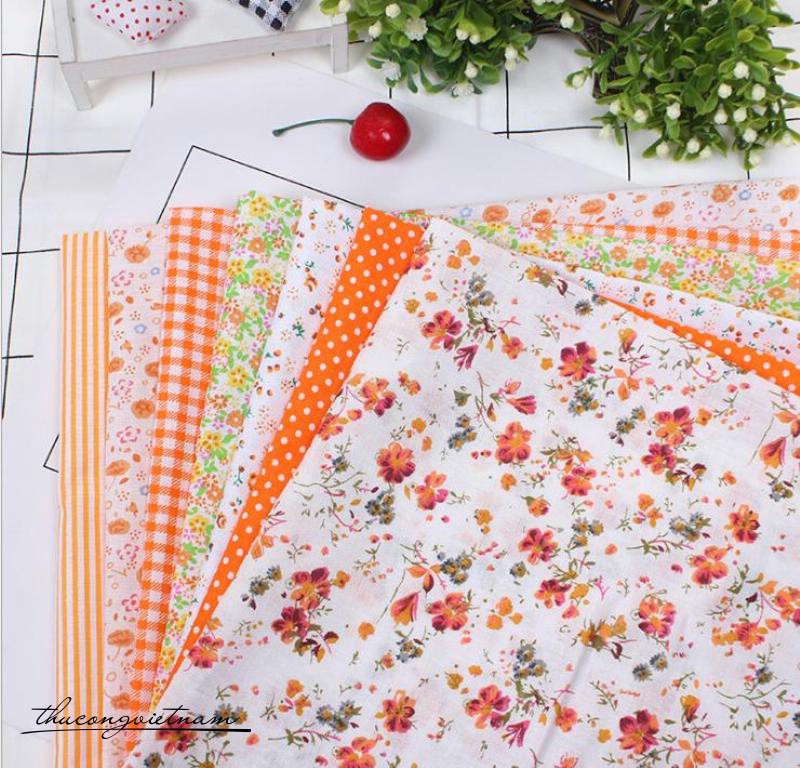 Set 7 tấm vải thô 50x50cm Cam
